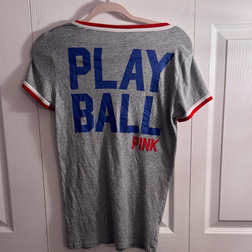 PINK Victoria's Secret Gray Tee with Blue Print